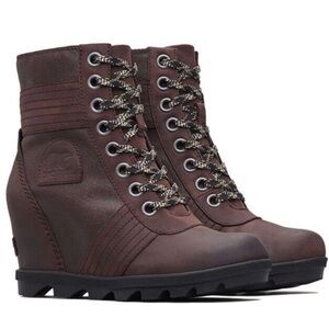 Sorel Womens Lexi Wedge Brown Waterproof Leather Ankle Boots Size 9 Lace Up